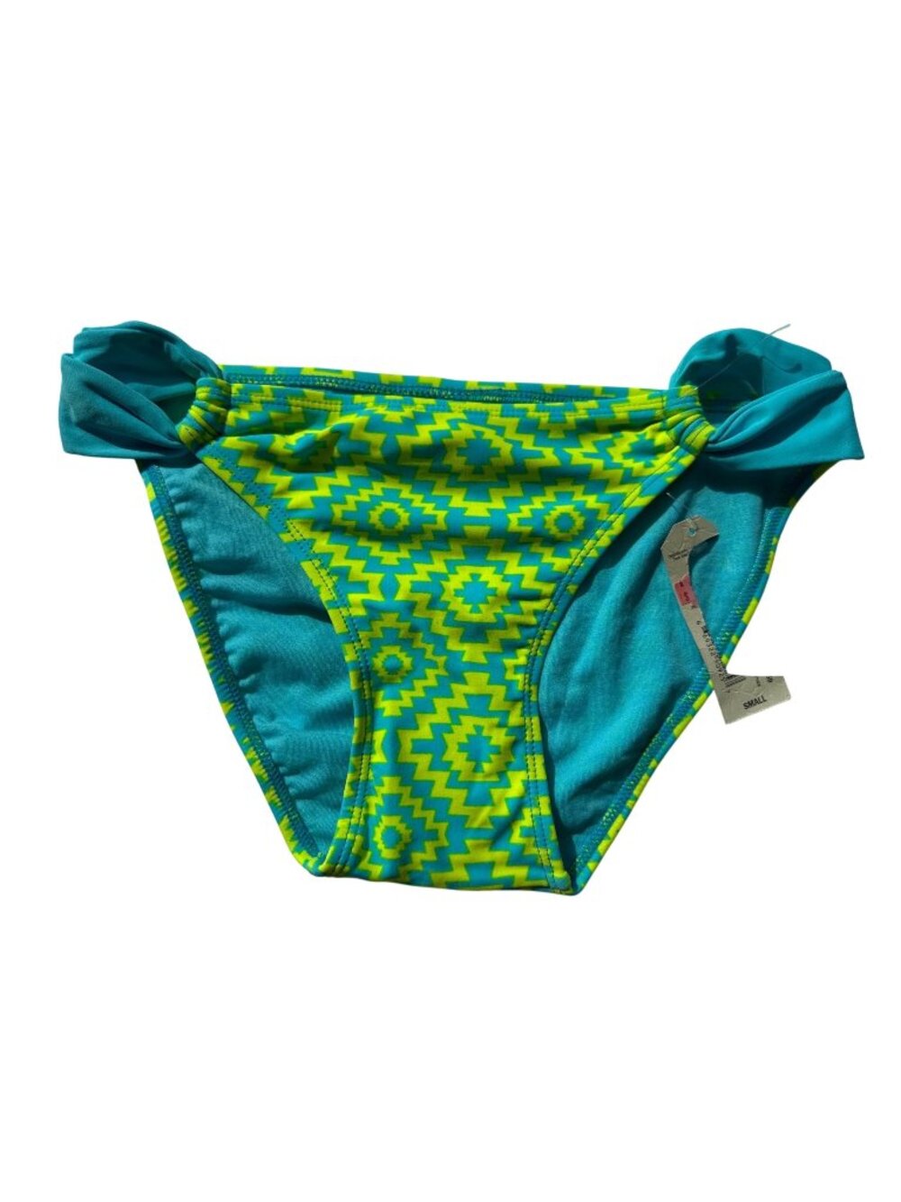 Arizona Geometric Bikini Bottom Small Turquoise Lime Boho Cheeky Mix and Match
